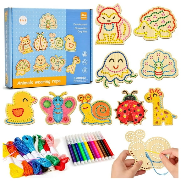 Montessori Toys for Toddlers Age 1 2 3 Kids Wooden Lacing Cards Crafts for 3 4 5 6 Year Old Kid Preschool Learning Sewing Kit for 36 Month Fine Motor Skills Toys Gift for Boys Girls