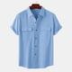 thumbnail image 2 of Hombres Casual Botones Sólidos Playa Doble Bolsillo Turndown Camisa De Manga Corta Blusa Pompotops oipoqjl48362, 2 of 8