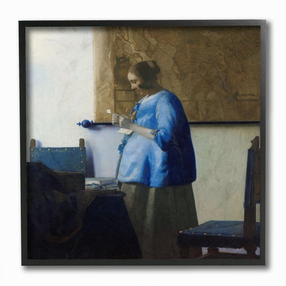 Stupell Industries Reading The Letter Vermeer Classical Painting Black Framed Art Print Wall Art, 12x12, by Johannes Vermeer
