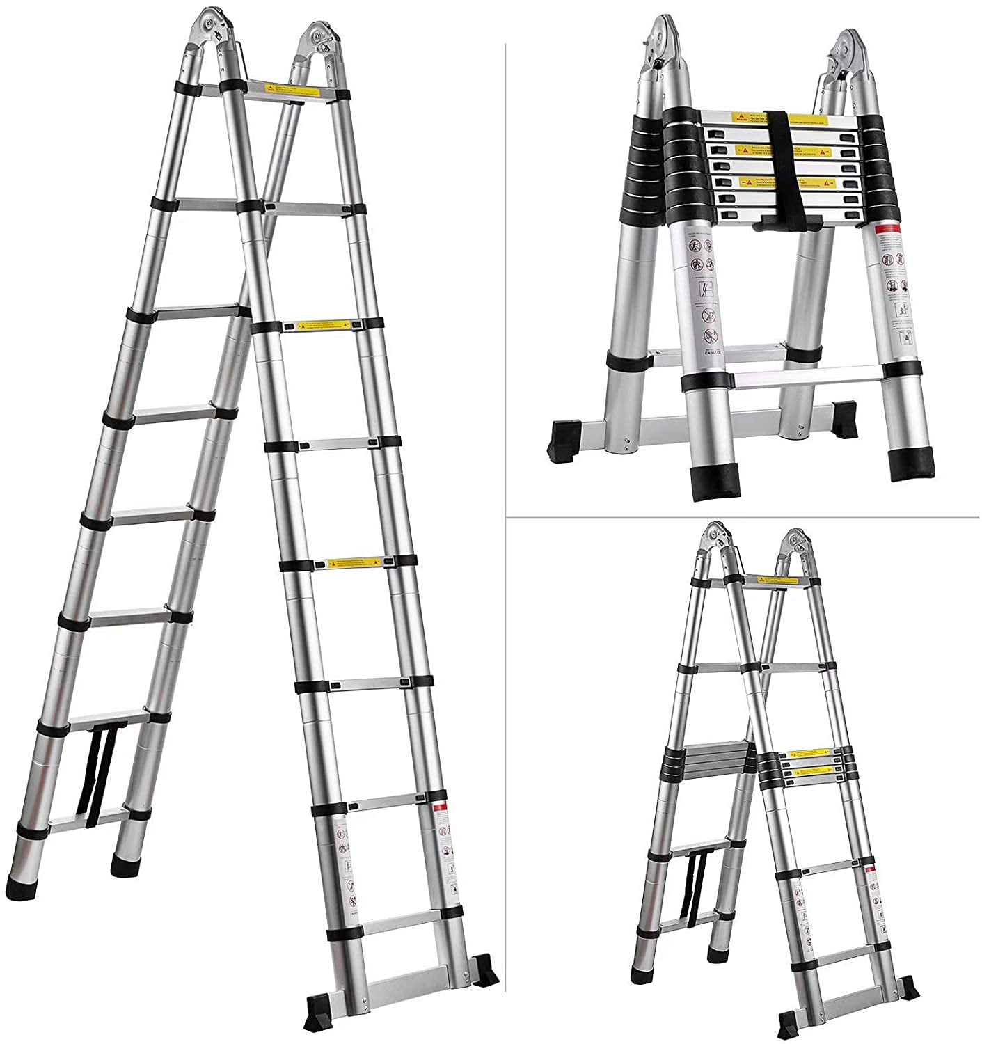 10.5/12.5/16.5FT Aluminum Ladder Fold Extend Telescopic Loft Office Garden Tool 