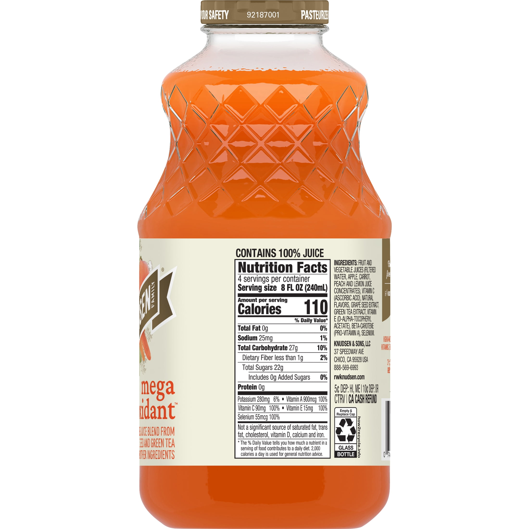 (3 pack) R.W. Knudsen Simply Nutritious Mega Antioxidant Juice Blend, 100% Juice, 32 oz, Glass Bottle, Shelf-Stable