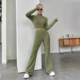 thumbnail image 4 of 2025 Women's Solid Color Ribbed Knit Top and Pants Set Casual Comfortable Two-Piece Outfit for Everyday Wear Korean Minimalist Style, 4 of 11