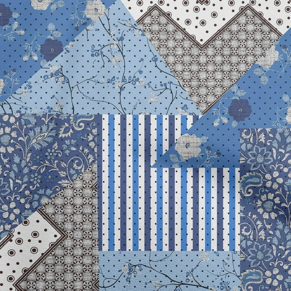 oneOone Cotton Silk Medium Blue Fabric Floral With Dot Mix Sewing Craft Projects Fabric Prints By Yard 42 Inch Wide