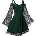 thumbnail image 1 of Vestido gótico renacentista para mujer, vestidos de manga trompeta de encaje con hombros descubiertos, vestido Medieval Steampunk, disfraz de Halloween, 1 of 4