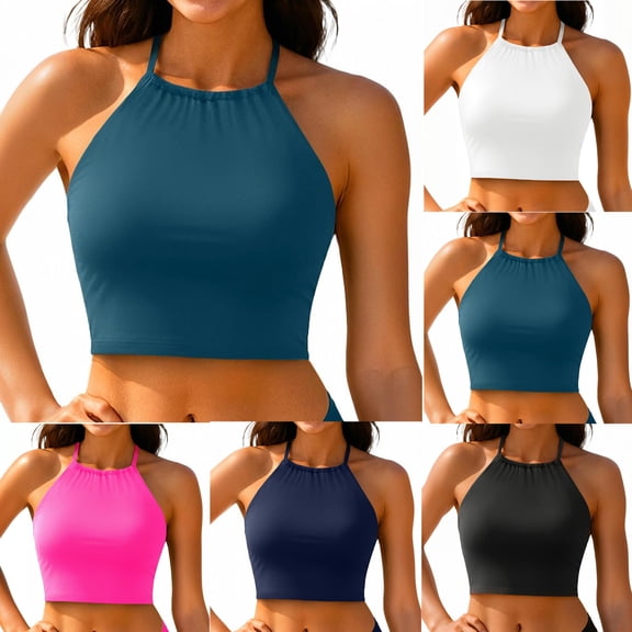 Women's Bikini Top Tummy Control V Neck Bathing Suit Top Swimwear Top No Bottom Included,Black,L