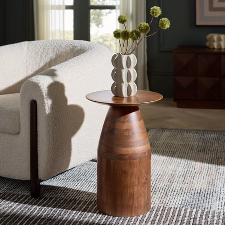 Safavieh Karu Modern Wood Round End Table Walnut