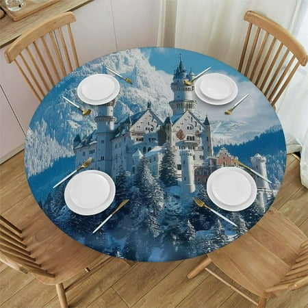 

Patifu Snowy Mountain Range Round Table Cover Stain Resistant & Washable Indoor Outdoor Tablecloth Kitchen Dining Wedding Parties 100% Polyester Table Cloth 42 -46