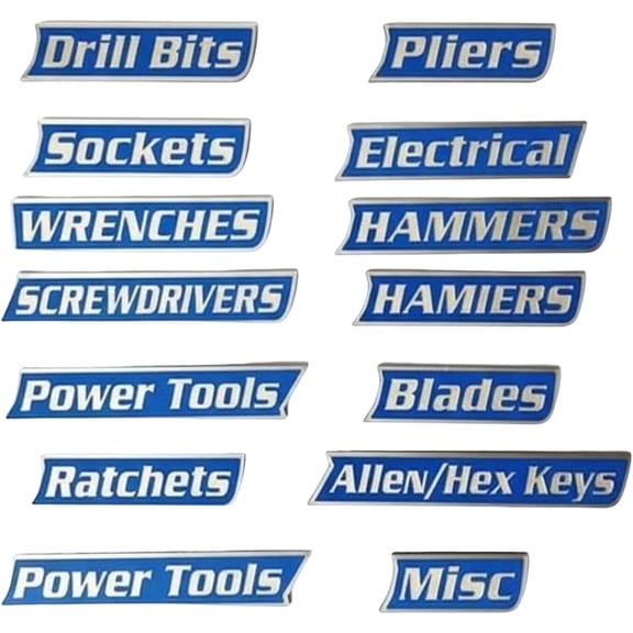 Toolbox Drawer Tags, 3D Magnetic Tool Box Labels, 12 Pieces, Reusable Toolbox Organization Stickers, Strong Embedded Magnet, Easy to Read Printing for Quick Identifying Tool Box Drawers