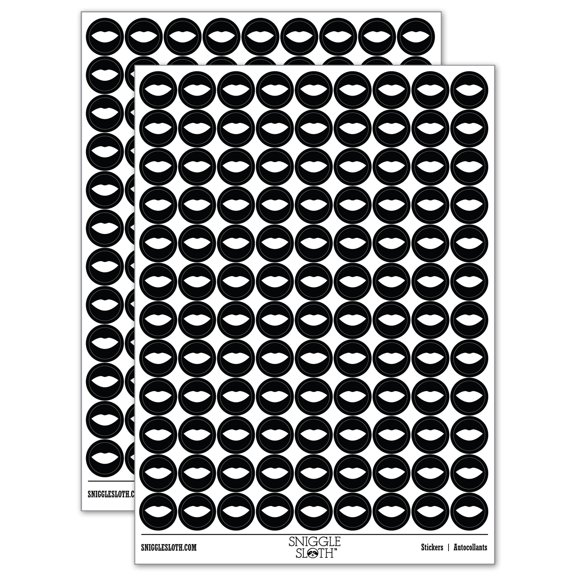 Lips Mouth Solid 200 Round Stickers - Black - Gloss Finish - 0.50" Size