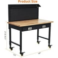 thumbnail image 6 of Yeshouse 48" X 24" Workbench for Garage,Adjustable Work Bench for Garage,Office,Home,Workshop,Woodworking,Rolling Heavy-Duty Worktable with Power Outlet and Lockable Wheels,Rubber Wood Top Shop Table, 6 of 6