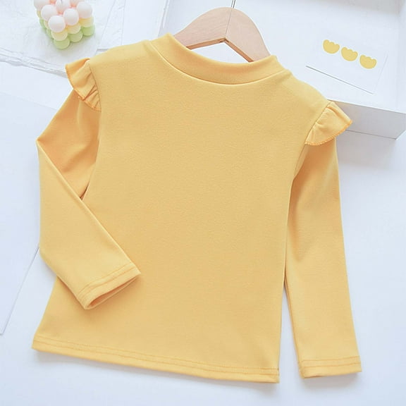 Shirts for Girls Yellow Long Sleeve Kids Fall Tops Crewneck Basic Tees Cotton T Shirt Boys Fashion 2-3 Years