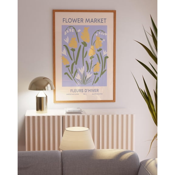 Blue Flower Poster Blue & Yellow Printable Art, Aesthetic Living Room Wall Decor Winter Flower Poster, Pastel Abstract Flower Wall Art Wall Art, Modern Wall Decor, 8x12 UNFRAMED