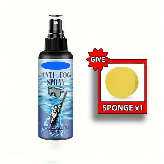 100ml Defogging Spray for Swimming Goggles, Waterproof Hydrophobic Coating, Anti-Fog Solution for Clear Vision in Humid Conditions, Includes Sponge