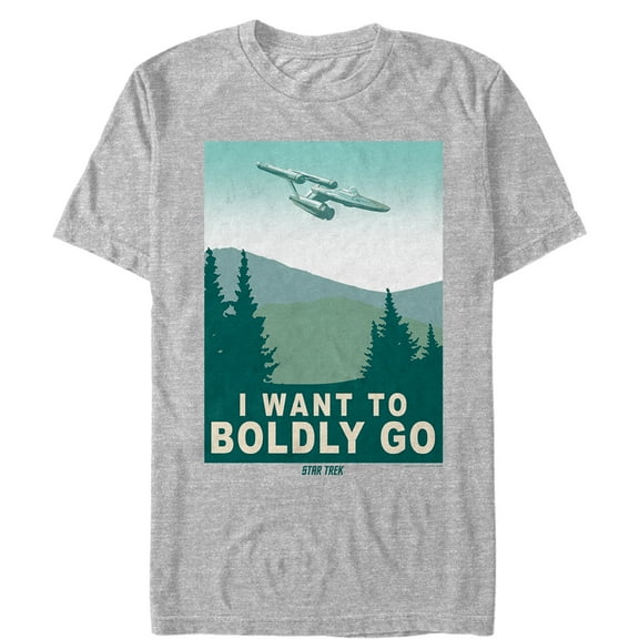 Men's Star Trek I Want To Boldly Go Travel Poster Graphic Tee Athletic Heather 2X Large