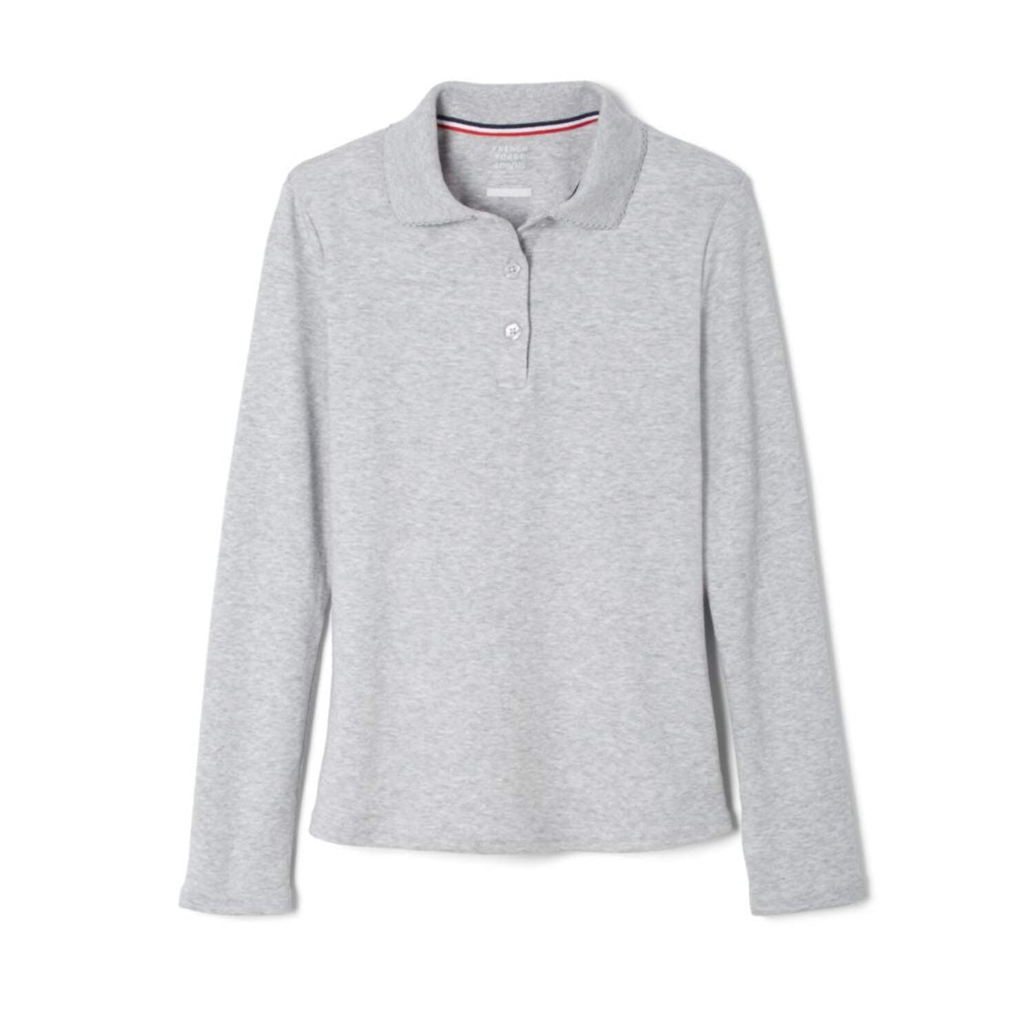 French Toast Toddler Girls School Uniform Long Sleeve Picot Collar Interlock Polo Shirt