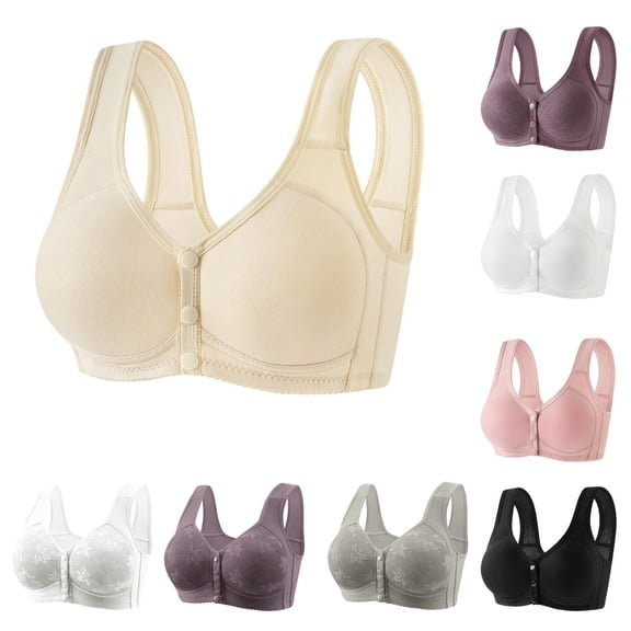 Front Snap Closure Bras for Women, Wireless Bras Push Up for Seniors Everyday Bras, XXL