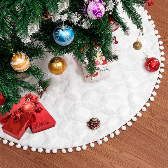 PartyKindom White Xmas Tree Skirt, Soft and Comfortable Snow Scene Decorative Mat