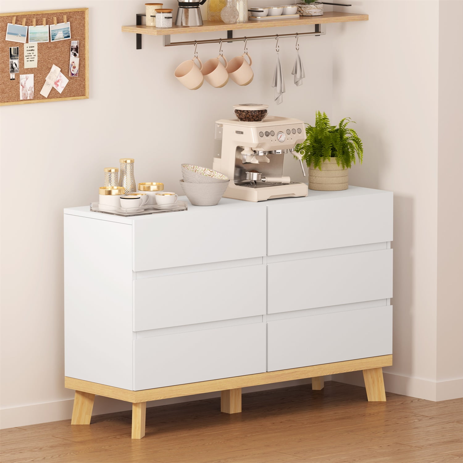 Kadyn 47.24"6-Drawers MDF Chest of Drawers, Nursery Double Dresser for Living Room, White Sideboard Storage Cabinet Kadyn 47.24"6-Drawers MDF Chest of Drawers, Nursery Double Dresser for Living Room, White Sideboard Storage Cabinet