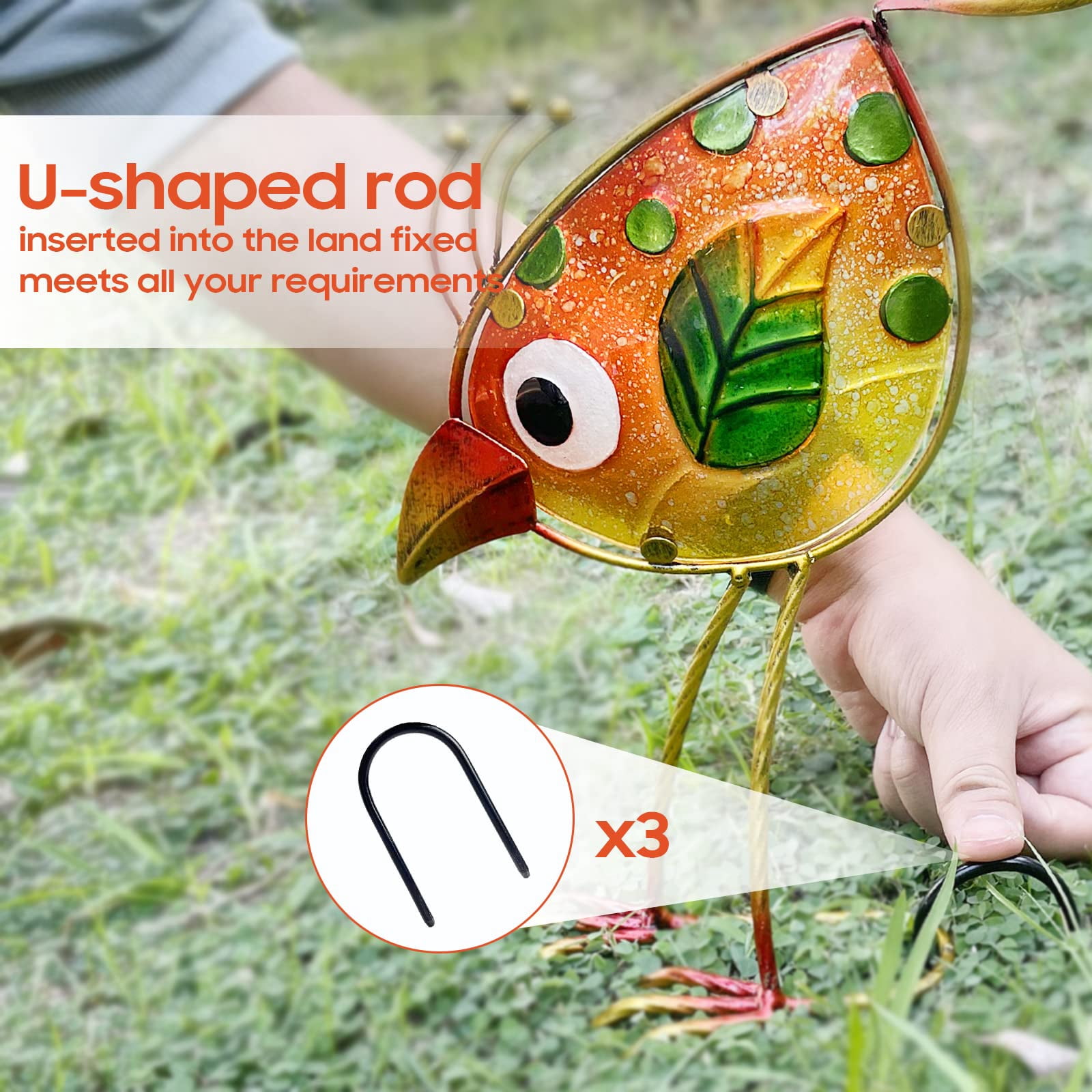 Garden Decor For Outside Funny Metal & Glass Bird Indoor Outdoor Set Of 3 Yard Art Statues Decorations Colorful And Patriotic