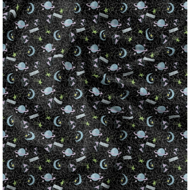 Soimoi Black Rayon Fabric Moon & Stars Galaxy Print Fabric by Yard 42 Inch Wide