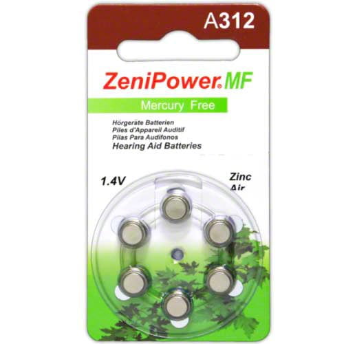 60 ZeniPower Mercury Free Hearing Aid Batteries Size: 312