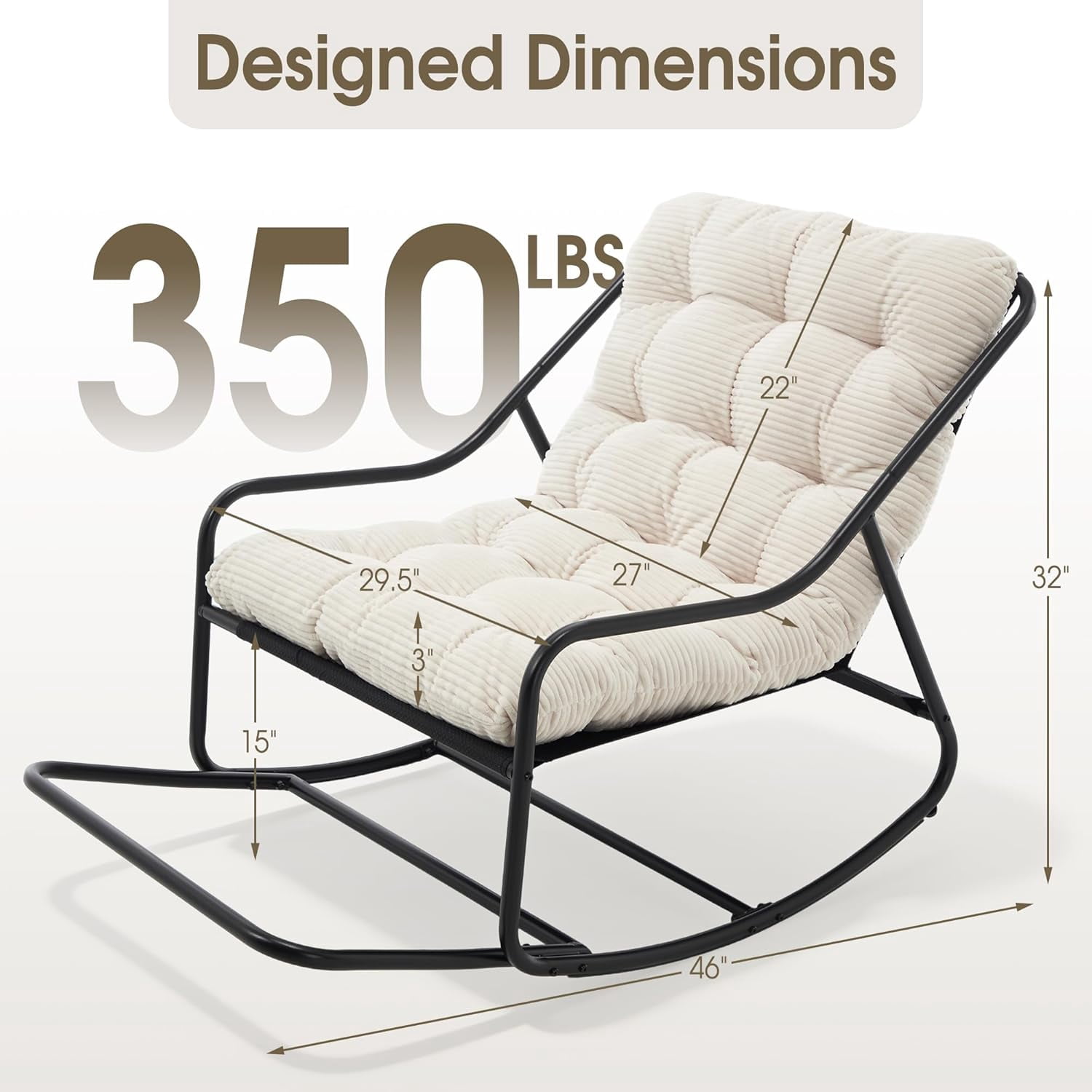 MOONMISS Rocking Chair with Soft Comfy Thick Cushion,Indoor/Outdoor with Footrest,Beige