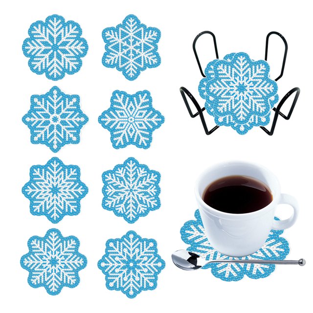 Kit Posavasos Artístico Con 8 Piezas Acrílico Forma Especial Muñeco Nieve Copo