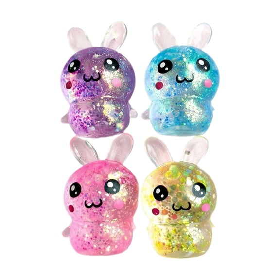 Glitter Bunny squeeze toys Fidget Toys - 4 Pack Easter Sensory Toy for Kids, Stress Relief Fidget Toys, Perfect Easter Birthday Gift for Party Favors Multicolor