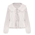 thumbnail image 4 of TKLPEHG Womens Dressy Tops Doll Collar Lace Tied Shirt Fashion Long Sleeve Loose Classic Solid Color Casual Comfy Lightweight Blouses (White,L), 4 of 6