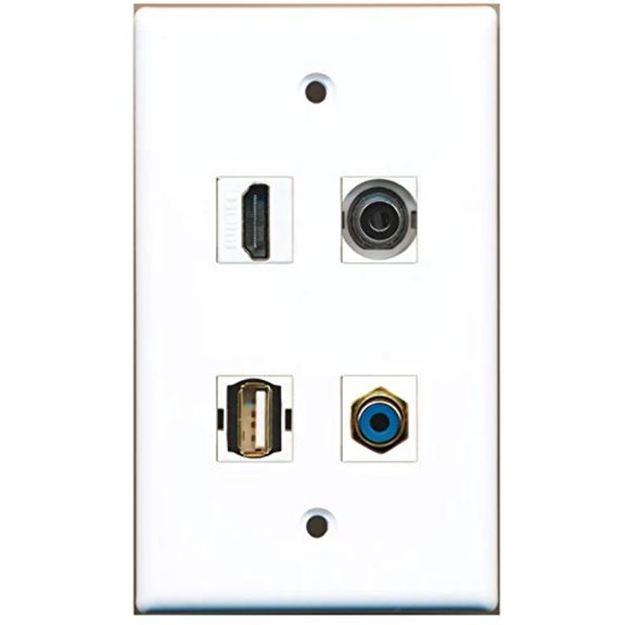 RiteAV - 1 Port HDMI 1 Port RCA Blue 1 Port USB A-A 1 Port 3.5mm Wall Plate