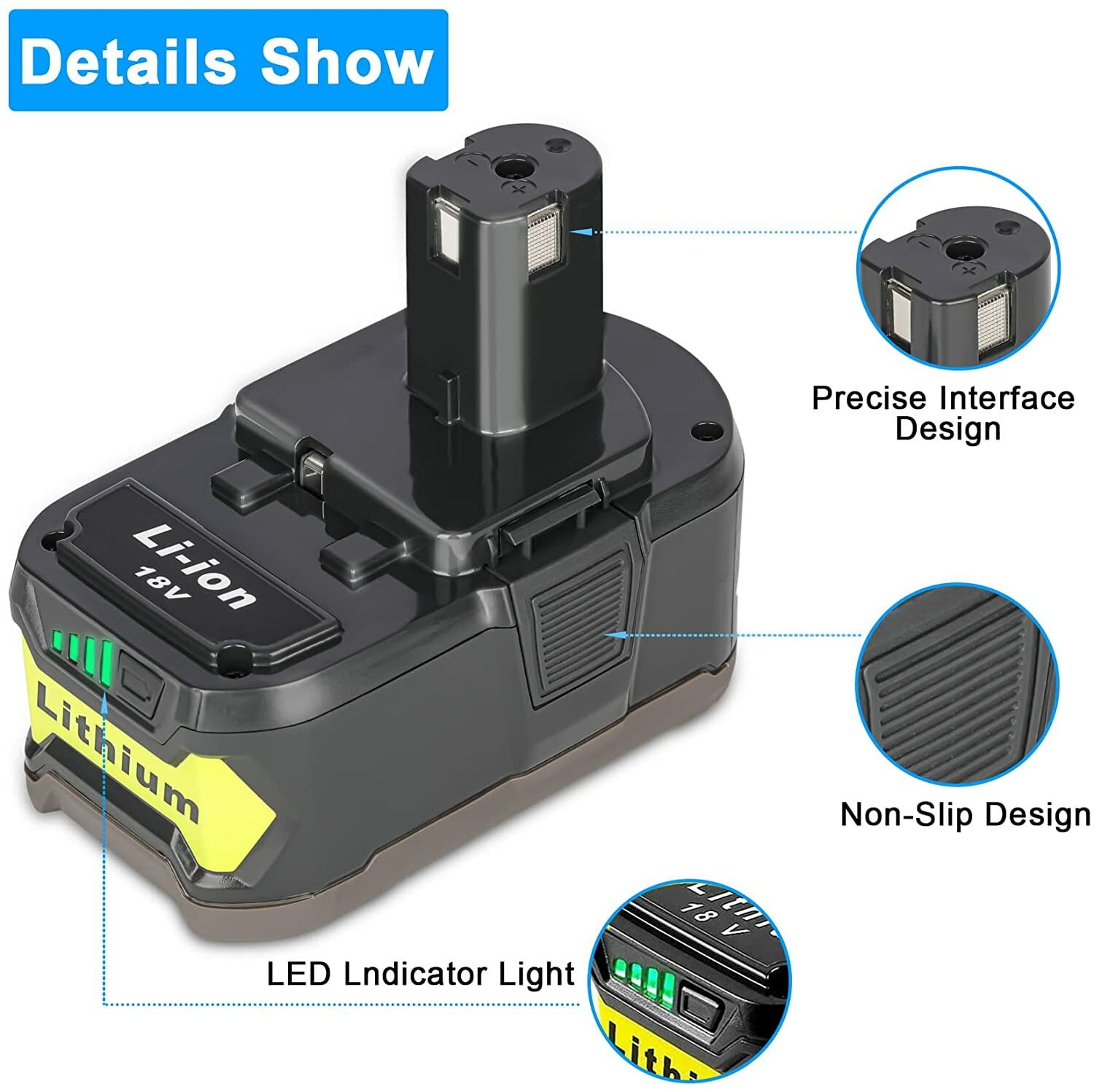 8.0Ah 18V P108 Battery for Ryobi 18V Lithium Battery P102 P103 P105 P107 P108 P109 Ryobi ONE+ Cordless Tool P104 P190 RB18L50 RB18L40