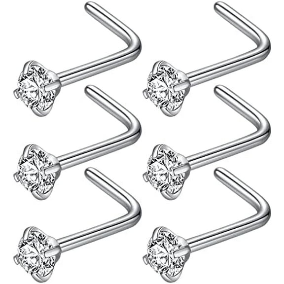 316L Surgical Steel 22g/20g/18g Nose Rings Studs L-Shape Nose Nostrial Piercing Body Jewerly L Shaped Nose Studs 1.5mm 2mm 2.5mm 3mm CZ Nose Screw