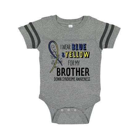 

Inktastic I Wear Blue and Yellow for my Brother- Down Syndrome awareness Gift Baby Boy or Baby Girl Bodysuit