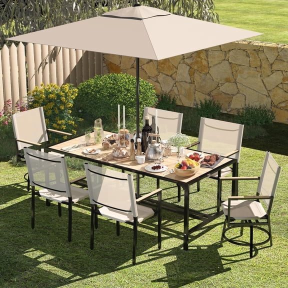 Enyopro 7 Piece Patio Dining Set, Metal Outdoor Dining Set Swivel Chairs, All-Weather Patio Dining Furniture Sets for Backyard, Bistro, PoolSide