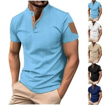 cllios Men's Golf Shirts Button Up Stand Collared Basic Tees Breathable Fit Short Sleeve Muscle Pullover Tops Henley Shirts for Men
