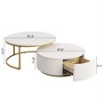 thumbnail image 5 of Round Nesting Coffee Tables with Slide Drawer, Modern Coffee Table with Storage , Round Center Tables with Mental Frame For Living Room, Home Office, White and Golden, 5 of 9