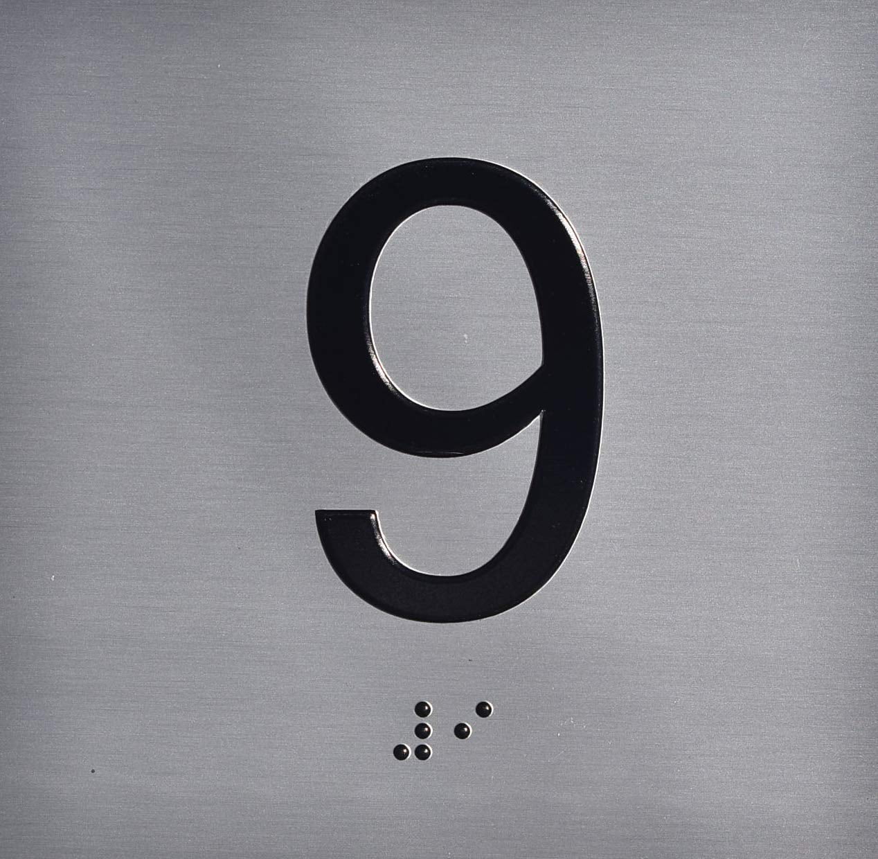 Apartment Number 9 Sign with Braille and Raised Number (Aluminum, 4x4, Double Sided Tape, Silver