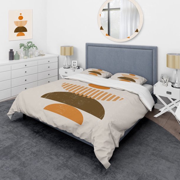 Designart 'Abstract Minimal Sun and Moon In Earth Tones I' Funda Nórdica Moderna