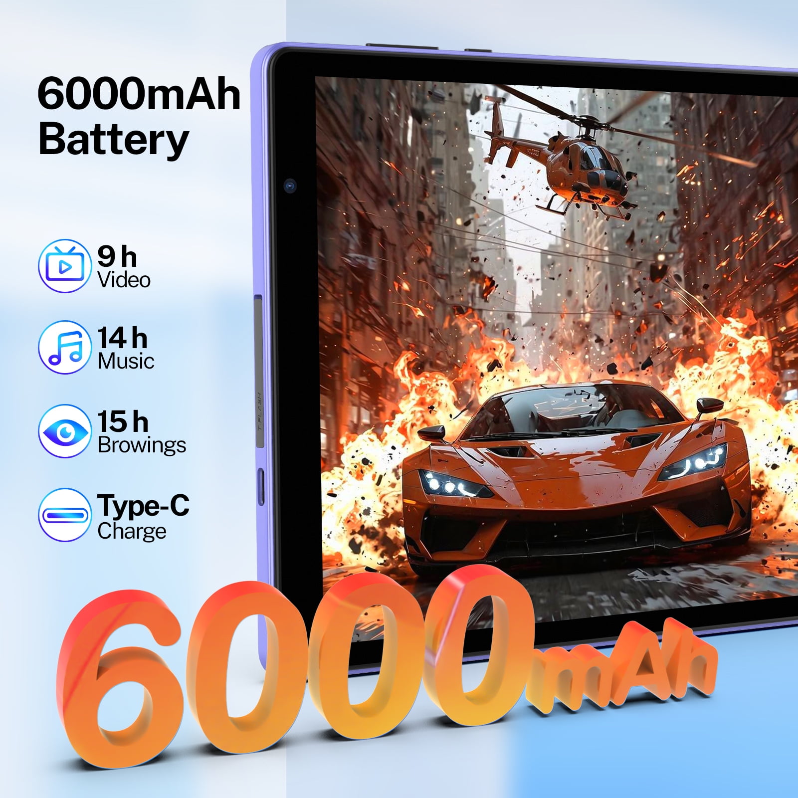 10 inch Android 14 Tablet，Android Tablets Quad Core Processor,4GB+32GB+1TB Expandable Tablet Computer,1280*800 IPS Screen,6000mAh Battery,WiFi - Purple