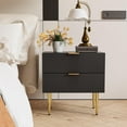 thumbnail image 5 of Black Nightstand for Bedroom, Fluted Night Stand Set of 2, Mid Century Modern Bedside Table with Gold Metal Legs, 5 of 7