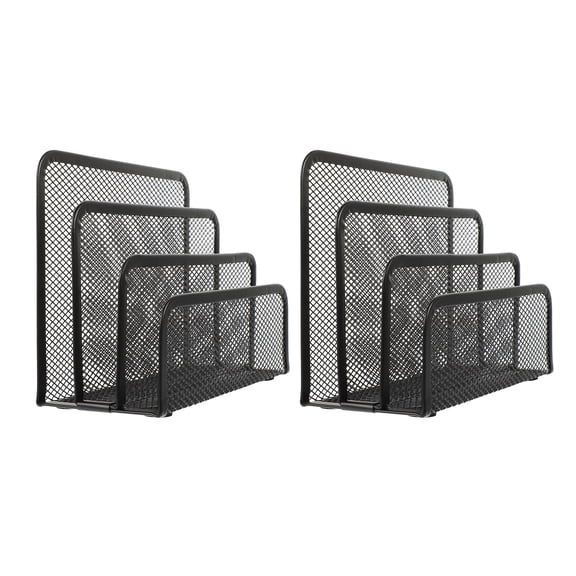 SOPOTUTU 2Pcs Black Metal Mesh Design File Storage Racks Office Desktop Document Organizers