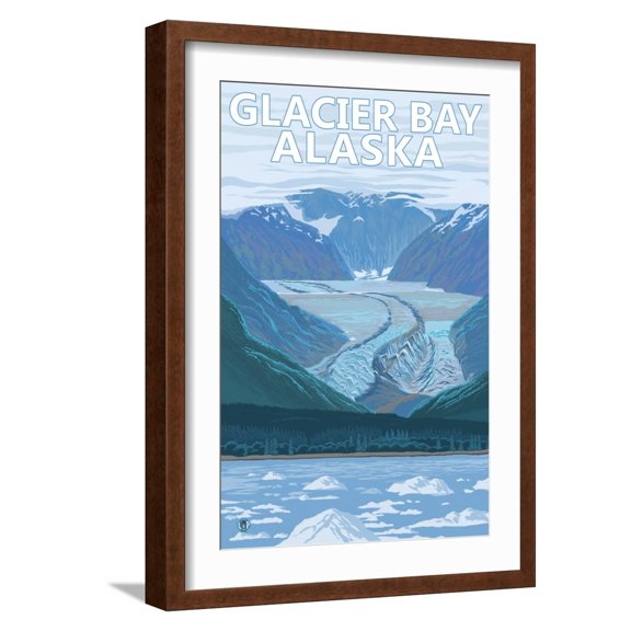 Art.com Glacier Bay, Alaska, Glacier Scene Art Print by Lantern Press, Brown Frame Wall Art, 17" x 23"