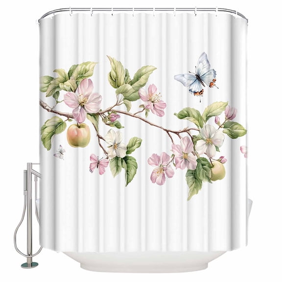 Small Stall Shower Curtain 48x72 Inch Narrow Half Size Butterfly Flowers Bath Curtains Bathroom Decor Watercolor Spring Botanical Plants Waterproof Fabric Shower Curtain Set with Hooks 48 Inch