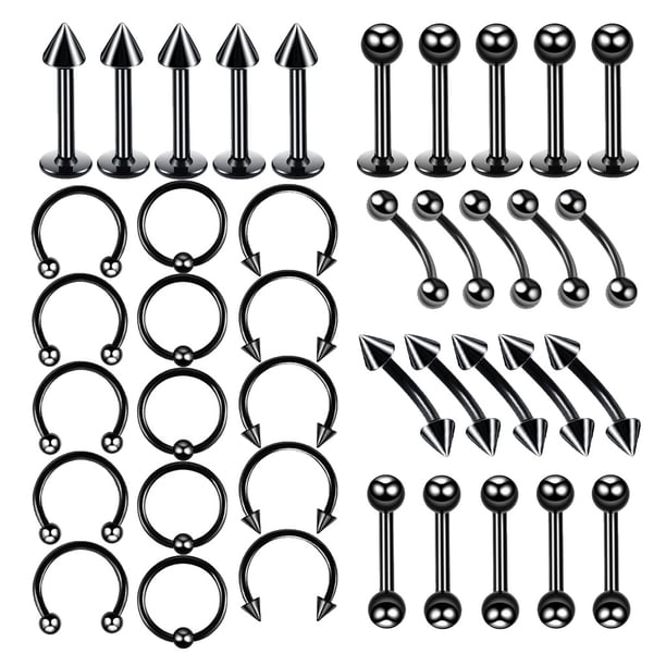 40pz Acero Inoxidable Simple Circón Joyería de Piercing del Clavo para Nariz Labio Ceja Ombligo - 6mm Sunnimix Joyas para piercing en el cuerpo