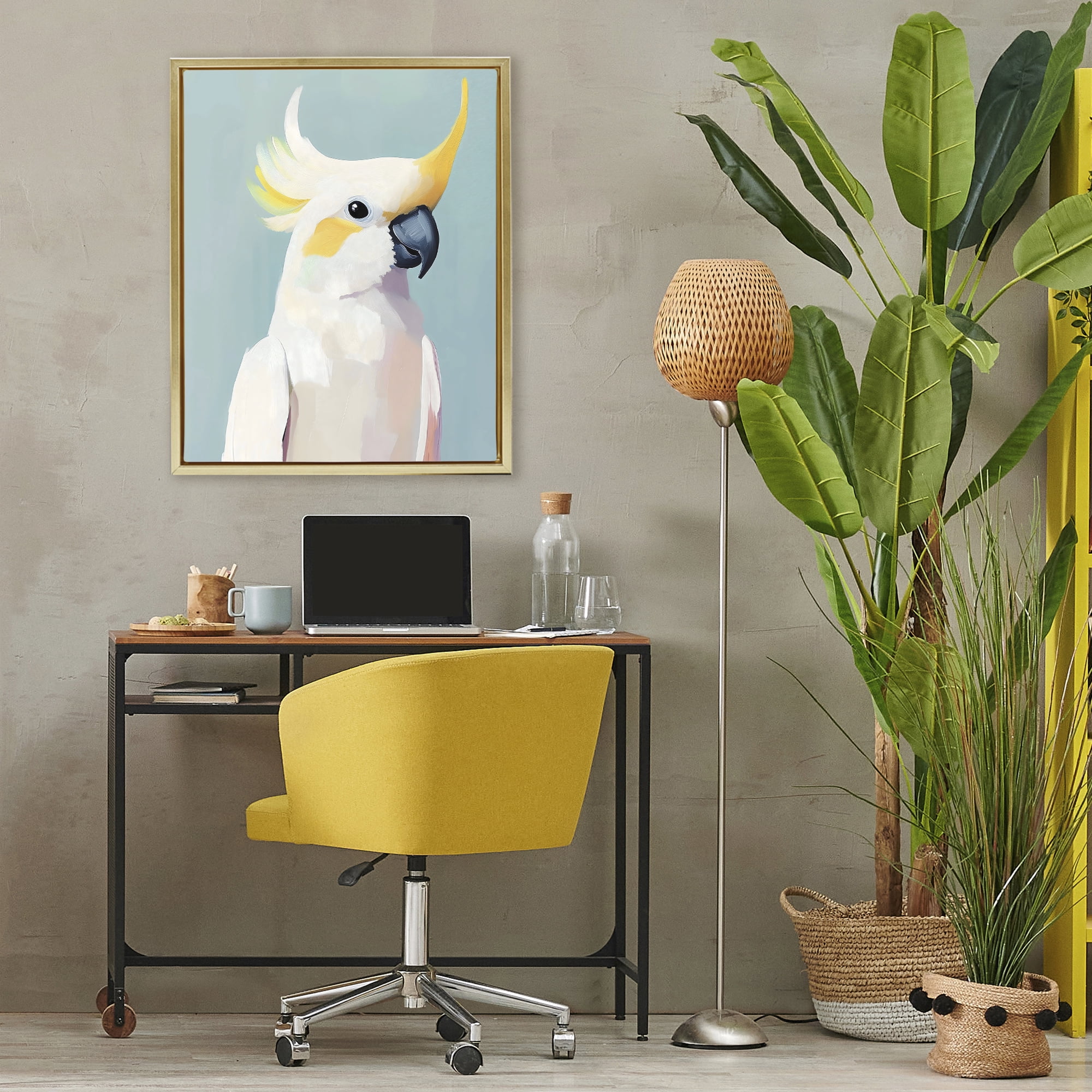 Stupell Industries Yellow Crested Cockatoo Gold Framed Floater Canvas Wall Art, design by The Prints Vibe
