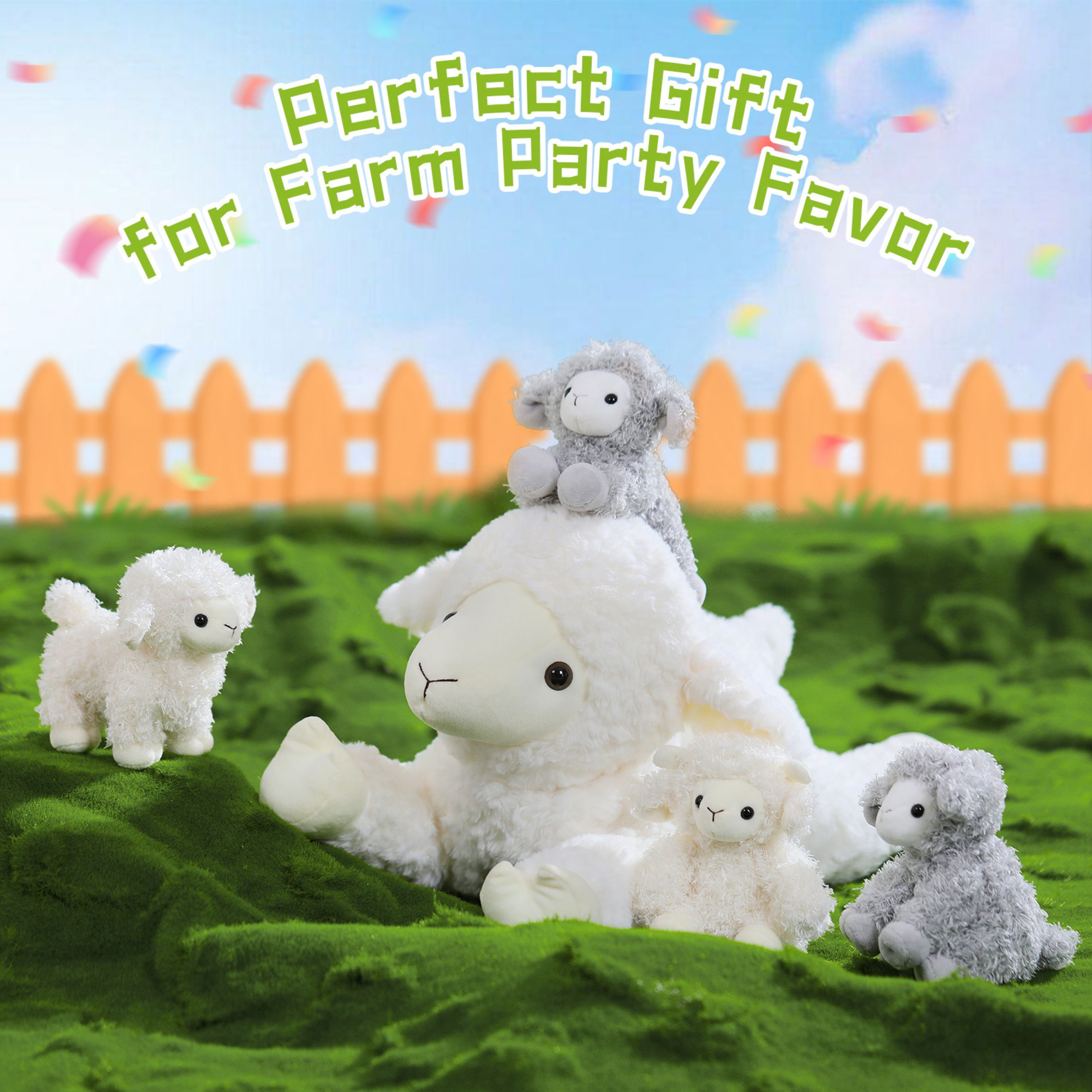 Tezituor 5Pcs Sheep Stuffed Animal 20'' Giant Lamb Plush with 4 Babies Plush Toy