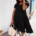 thumbnail image 4 of Koszal Women Dress Solid Color Ruffled Soft Casual Plus Size A-line Knee-length Dress for Dating, 4 of 8