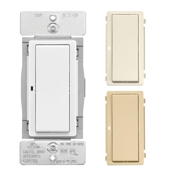 Eaton Wi-Fi Smart 15-amp Single-pole/3-way Smart Push Light Switch, White/Light Almond/Ivory, WFSW15-C2-BX-LW