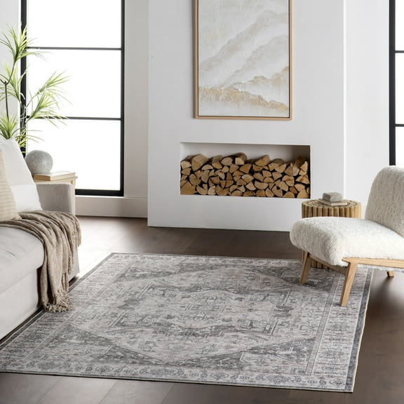 nuLOOM Vita SplashGuard Vintage Medallion Machine Washable Area Rug, 6', Round, Vita Brown