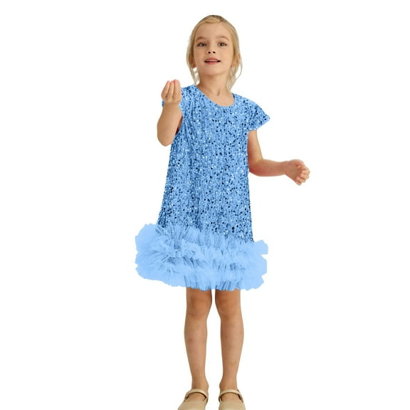 XIMIN Toddler Girls Sequin Party Dress Sparkly Gown Dresses Formal Birthday Special Occasion Fancy Pageant Dresses Kids A-Line Formal Birthday Dress
